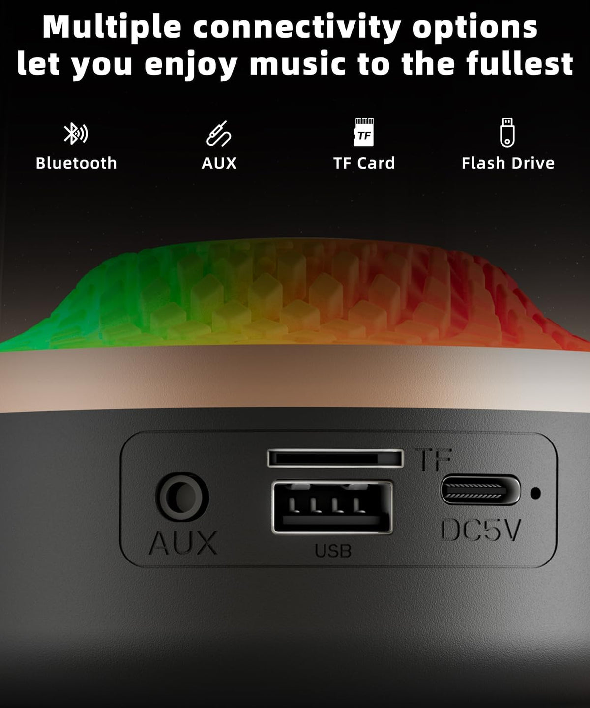 Bluetooth Speaker with HD Sound and Lights, Portable Wireless, Long-Lasting Battery Life, TWS Pairing, for Home/Party/Outdoor/Travel/Beach, Stocking Stuffers, White Elephant Gifts for Adults (Black)