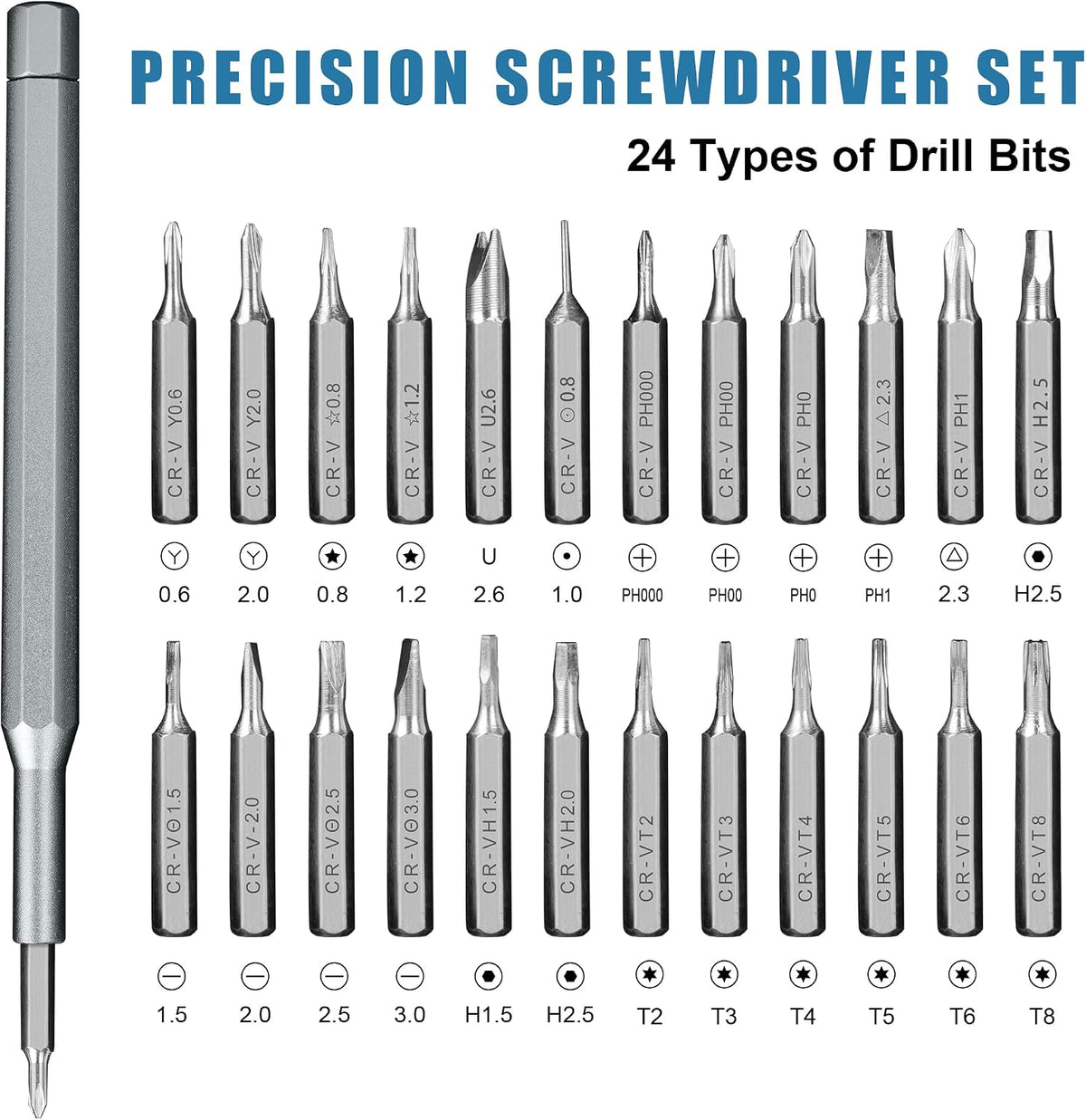 24-in-1 Professional Precision Magnetic Screwdriver Set, Small Screw Driver Set Kit for Fixing Electronics, Mini Tool Kits for Computer Repair, Phone, Watch, Laptop, PCs, Eyeglass- Alloy Tool Steel（1）