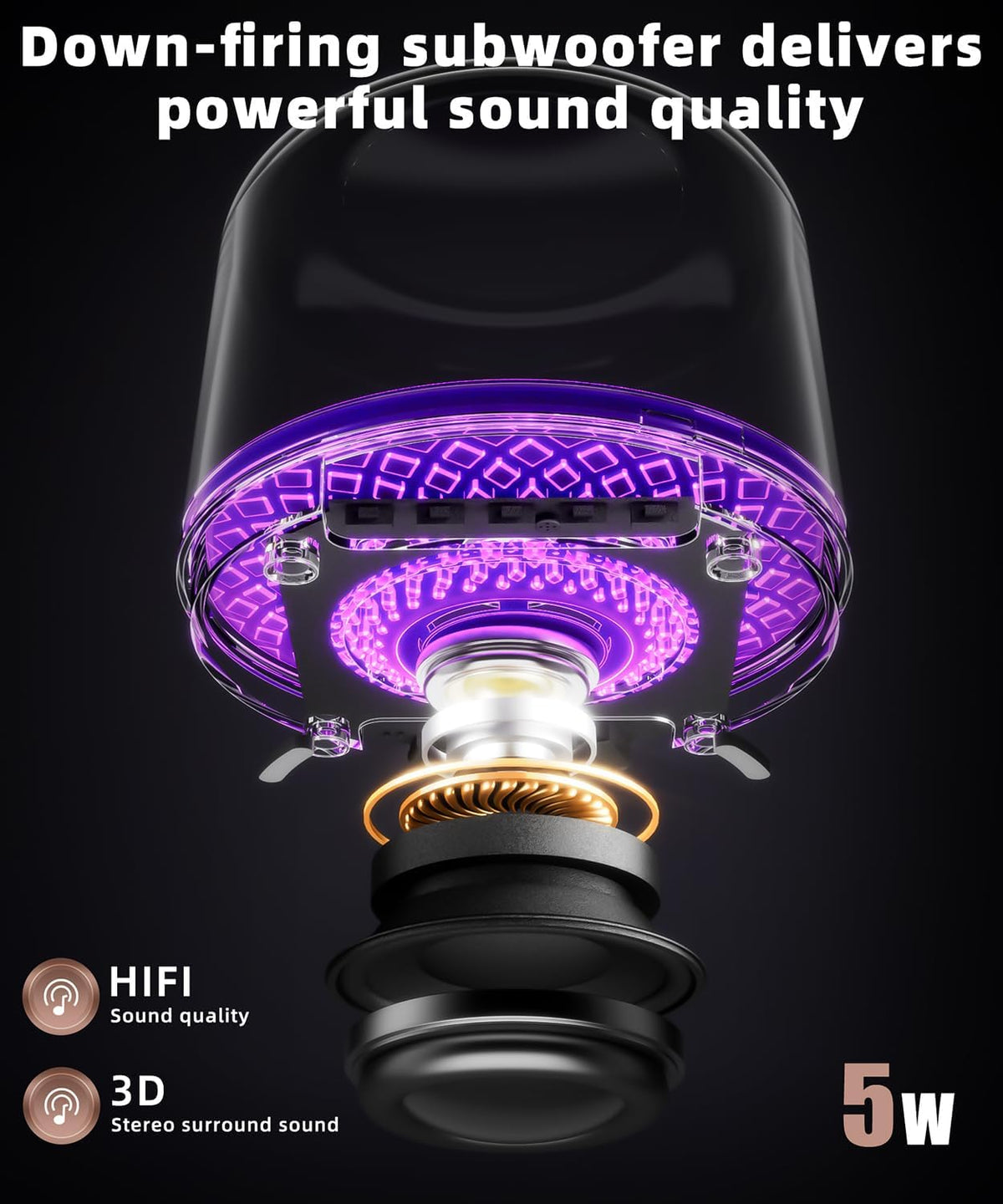 Bluetooth Speaker with HD Sound and Lights, Portable Wireless, Long-Lasting Battery Life, TWS Pairing, for Home/Party/Outdoor/Travel/Beach, Stocking Stuffers, White Elephant Gifts for Adults (Black)